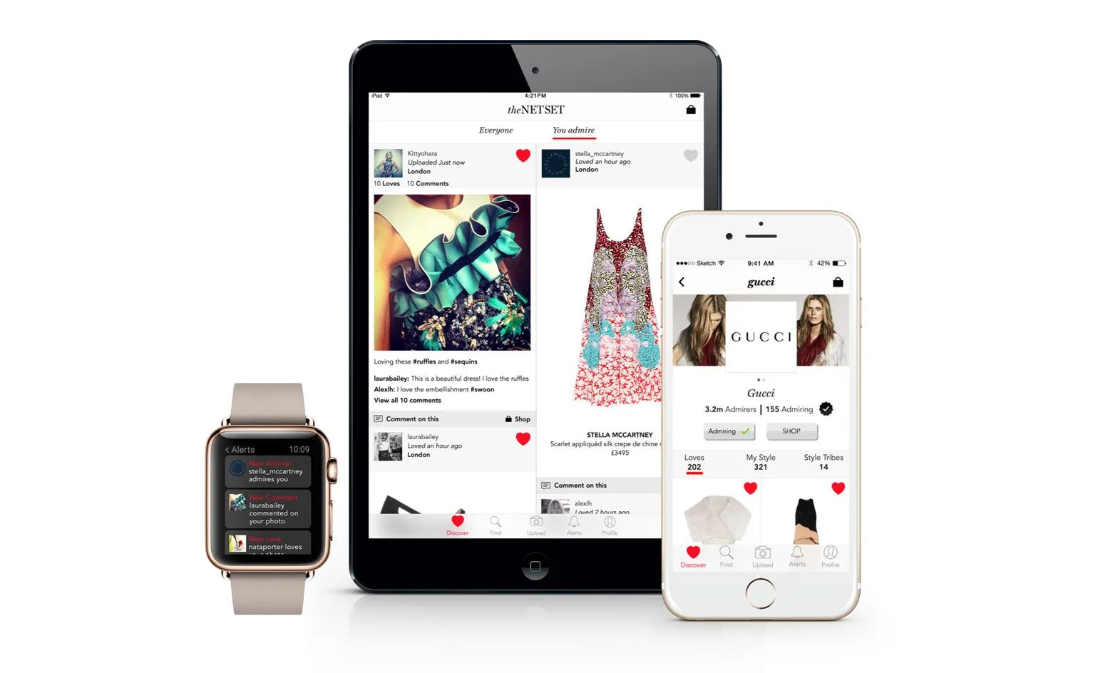 The Net Set social shopping platform shown across Apple devices