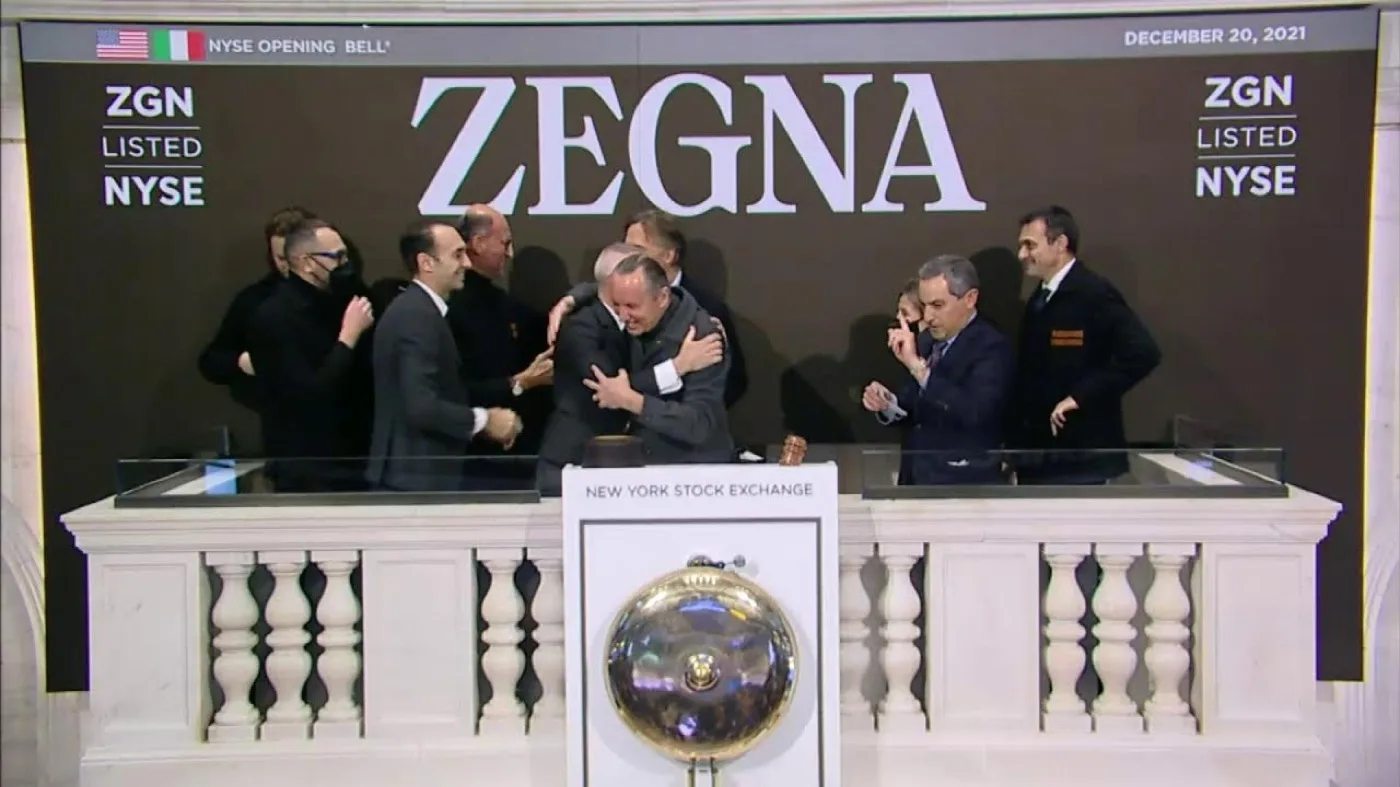 ZEGNA branding on the New York Stock Exchange at the December 2021 listing
